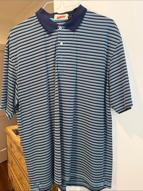 Lady Bird Golf Course Navy and Light Blue Striped Polo Shirt